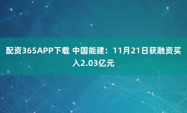 配资365APP下载 中国能建:11月21日获融资买入2.03亿元