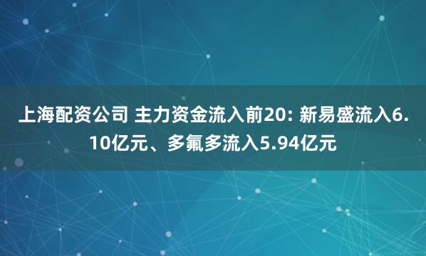 上海配资公司 主力资金流入前20: 新易盛流入6.10亿元、多氟多流入5.94亿元