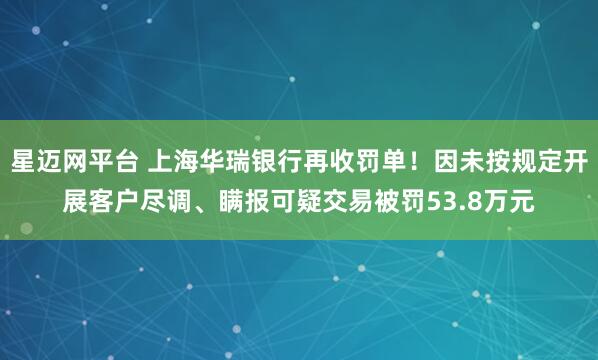 星迈网平台 上海华瑞银行再收罚单！因未按规定开展客户尽调、瞒报可疑交易被罚53.8万元